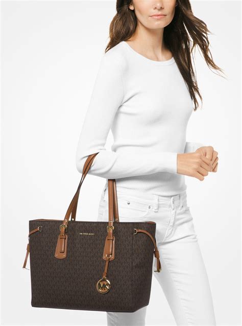 michael kors black and brown voyager|Voyager Medium Logo Tote Bag .